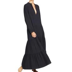 MIKOH Paris Long Sleeve Tiered Maxi Dress Size 2 Medium 100% Cotton Black